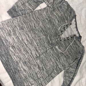 PINK Victoria's Secret Gray V-Neck Lace Up Sweater